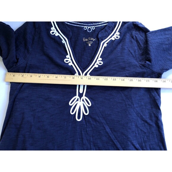 Lilly Pulitzer Tunic Top Size Medium Navy Kaia Knit Resort Coastal White V Neck - Picture 7 of 10